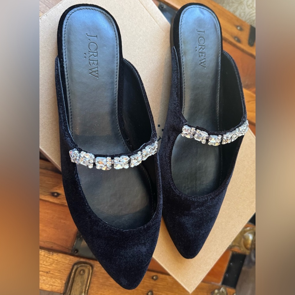 J. Crew Velvet Rhinestone Mules - Picture 3 of 7